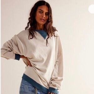 Free People Cream and Blue Sweatshirt